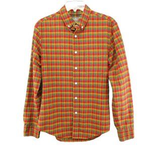 LL Bean Signature Wash Oxford Cloth Shirt Red Green Plaid Size S Slim Fit Button